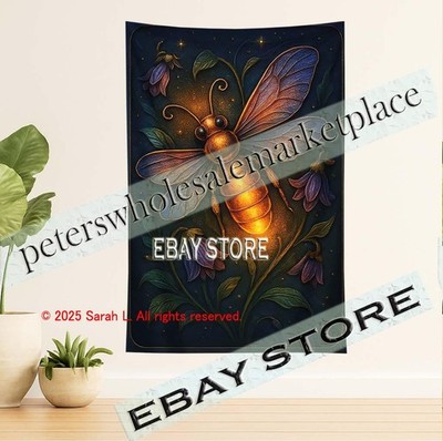 Bee Glow Tapestry 3D Effect Mystic Floral Night Art fantasy 39X59 in