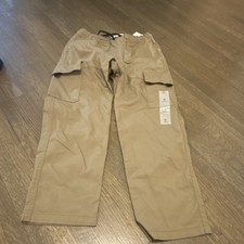 Old Navy Boys Beige Cargo Pants Straight Fit Solid Elastic Waist Pockets