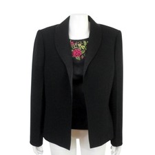 Kasper Black 2 Piece Black Open Blazer Floral Embroidered Tank Shell Top Set 14