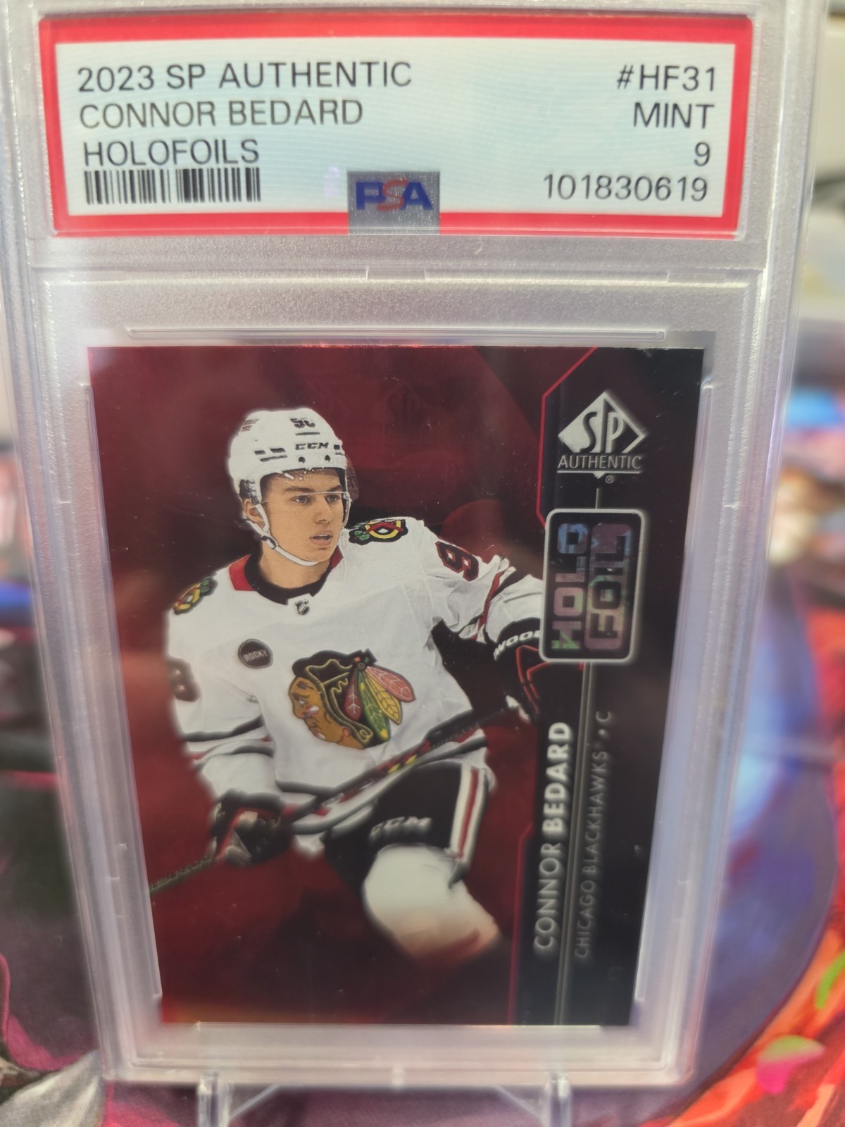 2023-24 SP Authentic #HF31 Connor Bedard Holofoils Rookie RC SSP Case Hit PSA 9 view 2
