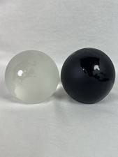 Globe Spheres Paperweights Lot Of 2 Black And Frosted Etched Glass About 3  