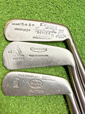 3 Vintage Hickory Wood Shaft Putters made in Scotland in Great Condition