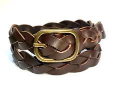 Vintage GAP Brown Braided Leather Belt Solid Brass Buckle 41 inch Long Boho 90s