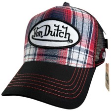 Von Dutch Hat RED/BLACK PLAID w/FLYING EYE Side Hit, Mesh Trucker - BRAND NEW 