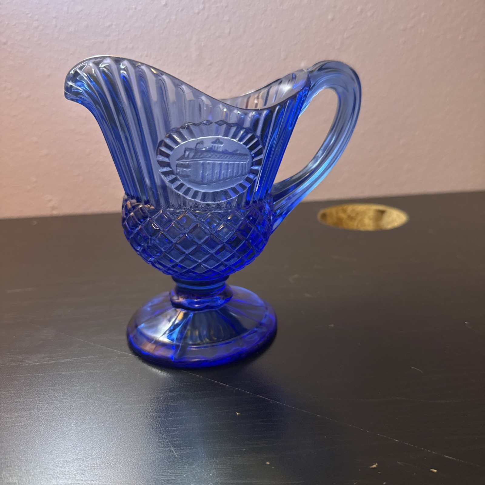 Avon Vintage Fostoria Cobalt Blue Glass Mt Vernon Gravy/ Sauce Pitcher