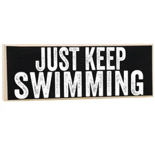 Just Keep Swimming - Rustic Wooden Sign - Great Gift and Decor for Swimming Pool