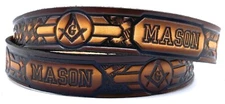 MASONS MASONIC EMBOSSED GENUINE COWHIDE LEATHER BELT SIZE 26-48 USA MADE