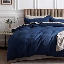 Bedsure Cotton Duvet Cover King - 100 Cotton Waffle Weave Navy Blue Duvet Cover