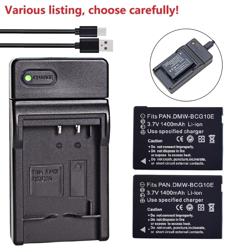 DMW-BCG10 Battery or Charger for Panasonic DMC-TZ6 TZ7 TZ9 TZ10 TZ18 TZ19 TZ65 - Image 2 of 4