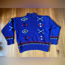 Vintage esprit women  s small 100 wool sweater triangles red white blue black