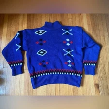 Vintage esprit women’s small 100% wool sweater triangles red white blue black