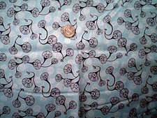 30" Charcoal Gray Fairy Flowers on Aqua Cotton Fabric