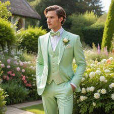 Men Suit Light Green 3 Piece Slim Fit Party Wear Modern Elegant Prom Dinner Suit
