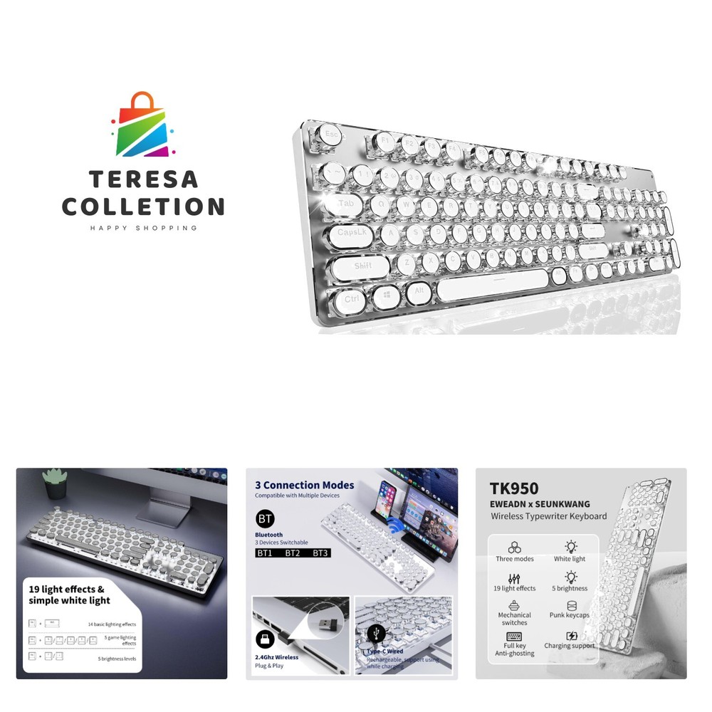 Wireless Mechanical Typewriter Keyboard with 104 Keys for a Vintage Aesthetic Feel