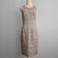 ELIZA J Size 8 Gold Crinkled Taffeta Sheath Dress with Rhinestone Mesh Neckline