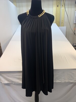 Jessica Simpson Black Shift Dress with Gold Curb Chain High Neckline Size 6 NWT!