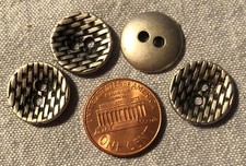 4 Concave Silver Tone Metal Buttons Sew-through Weave Almost 5/8" 15.4mm 9300