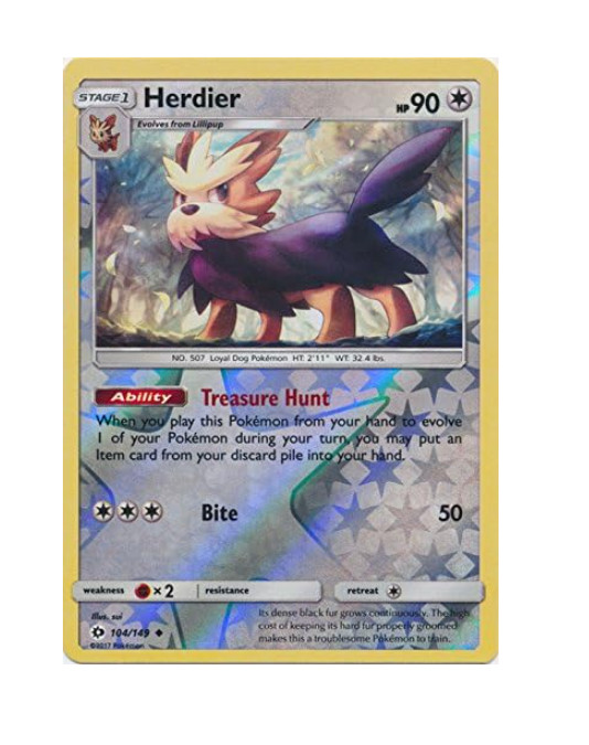 Pokemon - Herdier 104/149 - Reverse Holo - Sun and Moon - NM/M