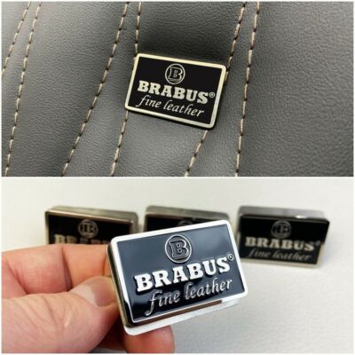 1X NEW METALLIC BRABUS FINE LEATHER BLACK SEATS EMBLEMS BADGES INTERIOR BADGE