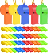48Pcs Plastic Whistles, Sports Whistle Bulk with Lanyard, Super Loud