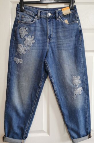 Ex M&S High Rise MOM Ankle Grazer FLOWER DETAIL Jeans - Various - Picture 1 of 6