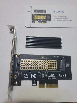 PA09-HS M.2 NVMe to PCIe 4.0 X4 Adapter with M.2 Heatsink(22x70x3mm) for M.2 ...