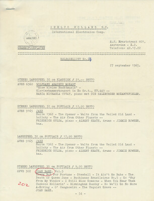 Joan Baez - Inelco Releaselijst - September 27, 1965 [Holland] - Release Sheet