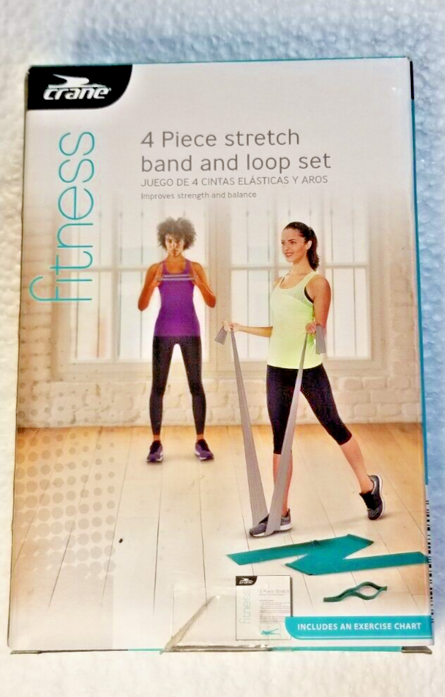 Fitness Stretch Band & Loop Set Improve Strength & Balance Exercise Chart 4Piece