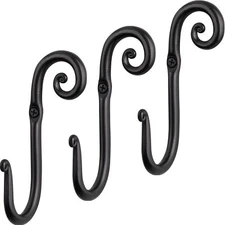 3 Pack Wall Mount J Hook, Wrought Iron Decorative Black Wall Hooks for Hanging