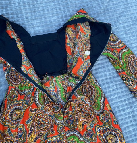 Vintage psychedelic Paisley Floral Long Sleeve Maxi Dress Size 9 - Picture 5 of 8