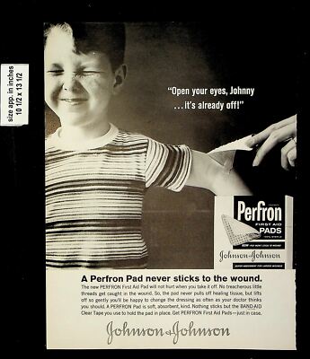 1961 Johnson & Johnson Perfron First Aid Pads Vintage Print Ad 17990