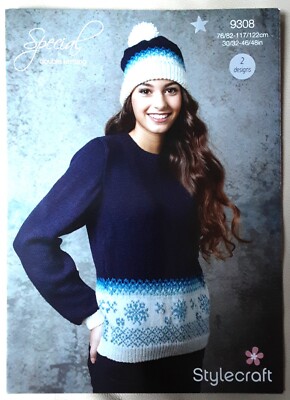 Neu Orig Stylecraft DK Damen Weihnachtspullover & Mütze 32''-48 Strickmuster 9308