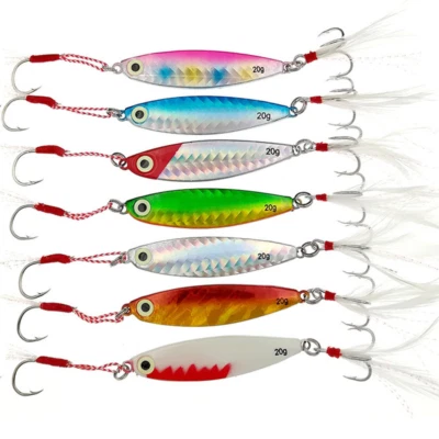 7 Stück Metallguss Jig Spoon Wolfsbarsch 10G-30G Uferguss Jigging Angelköder - Bild 1 von 4