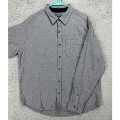 Eddie Bauer Flannel Shirt Adult XL Grey Logo Button Up Long Sleeve Pocket Mens
