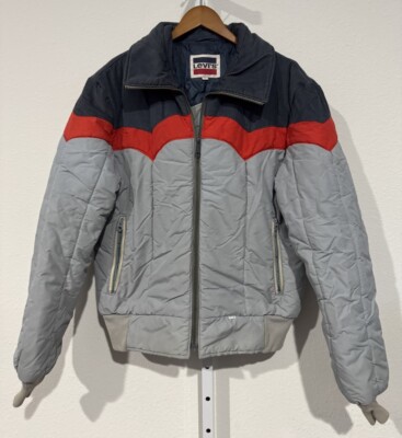 Vintage Levi's Down Puffer Jacket Corduroy 70-80's Blue Red Grey