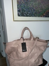 Iopelle Io Pelle Embossed 3-d  Skulls Skull Genuine Italian Leather Tote- Mousse