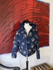 Tu Floral Hooded Puffer Jacket Womens Size 14 Navy Blue Warm Soft
