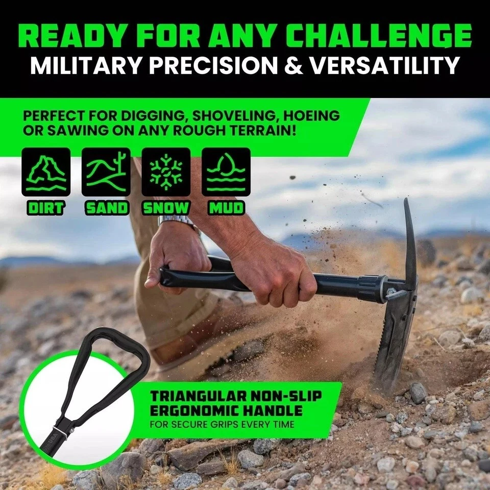 Folding Military Shovel Survival Spade Emergency Garden Camping Outdoor Tool US - Image 3 of 4
