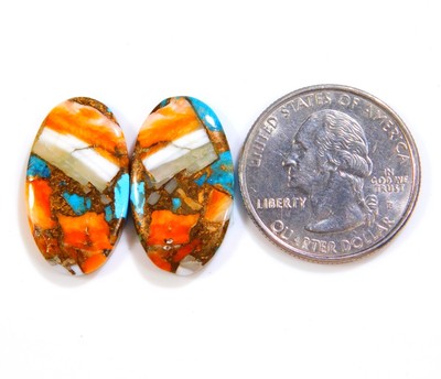 20 CT 100% NATURAL OYSTER TURQUOISE PAIR OVAL CABOCHON GEMSTONE 24x14MM BU=0140