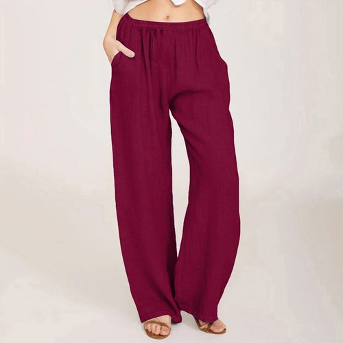 Women's Casual Straight Leg Pants Solid Color Casual Long Pants With Pockets - Picture 28 of 33