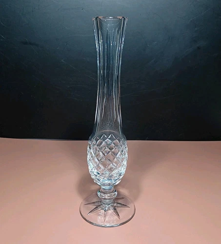 Vtg Waterford Crystal Lismore Alana 9 1/2" Pedestal Footed Bud Vase Cut Glass