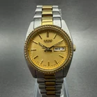 Seiko Watch Women 24mm Gold Dial Two Tone Daydate Round 7n83-0041 New Battery L6