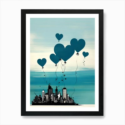 Herz Luftballons 3 Kunstdruck gerahmt mit gerahmtem Wandbild Poster Leinwanddruck Bild