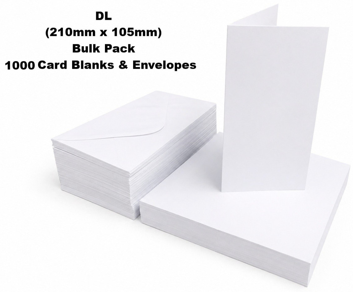 Premium DL White Card Blanks & Envelopes – 250gsm (Pack of 1000)