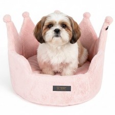 Crown Dog Bed for Small Dogs Cats, Round Cloud Ultra Plush Fabric