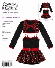 Costume Gallery 17887 Medium Child Dance Costume Black Red Sequin Jazz Tap Dress