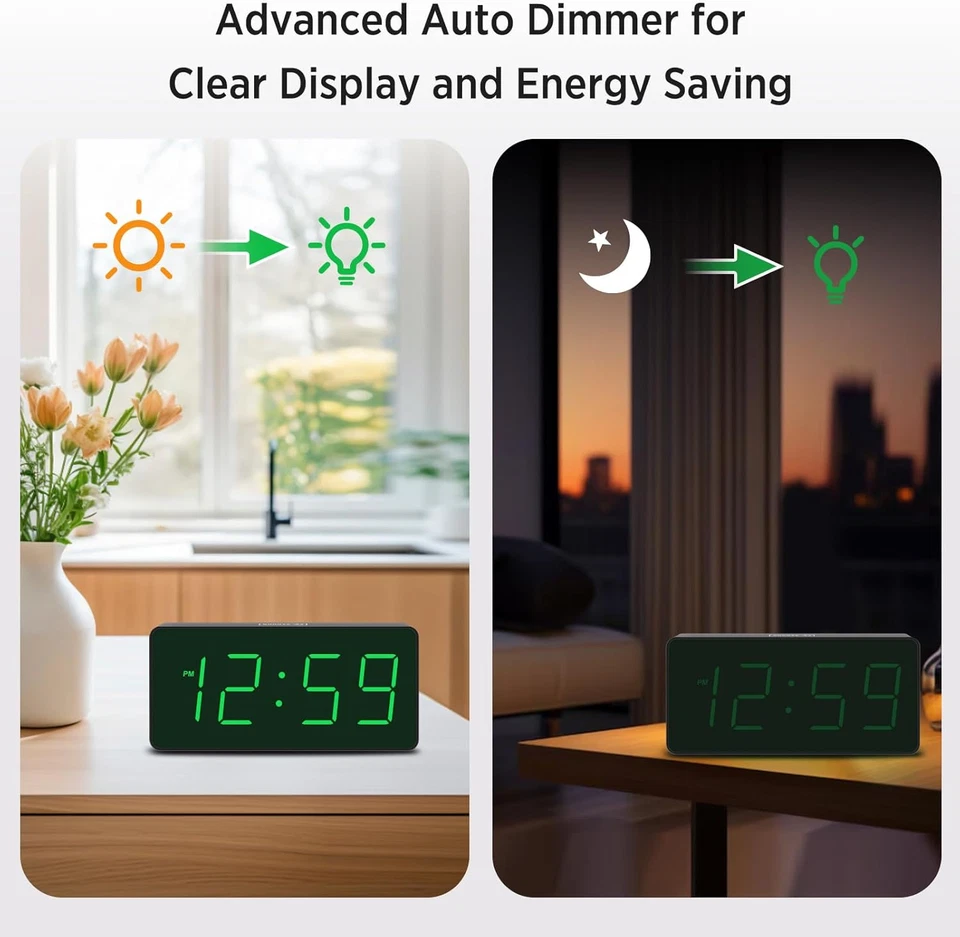 Battery Operated Digital Alarm Clock for Bedrooms - Cordless Large Big Numbers 4 - Image 4 of 4