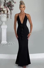 New Deep Plunge Backless Constantina Maxi Dress Small