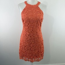 Lulus Women Orange Floral Lace Mini Dress Medium Sleeveless Cocktail Boho