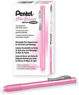 Clic Eraser Grip, Retractable Eraser, Pink Barrel, Box of 12 (ZE22P)